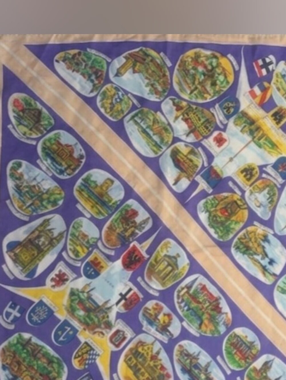Vintge Silk Scarf Germany Souvenir Scarf Purple And Cream Square Silk Scarf
